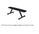 Flat Bench + 5 Ft Bench / Shoulder Press Barbell + 2 Locks.   SUPER COMBO DEAL..!!